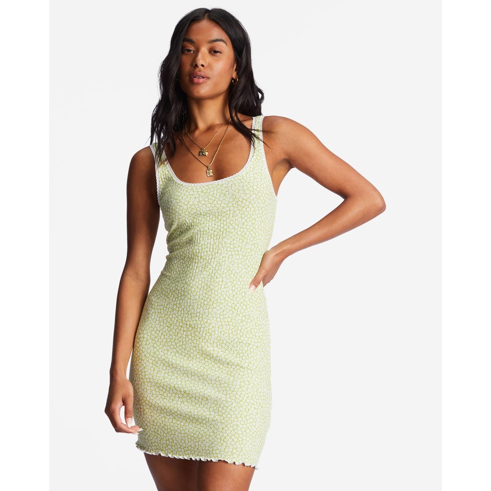 Billabong Light Green Floral Ribbed Mini Dress